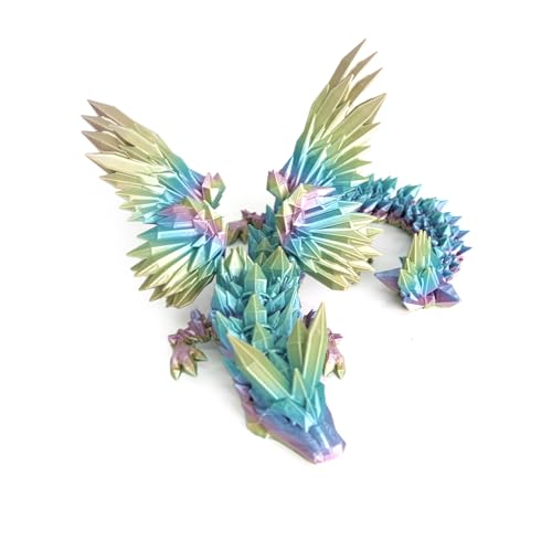 Image of 3D Printed Dragon - 18 inch Flying Dragon with Wings, Articulated Winged Crystal Fidget Toy, Home Decor, Birthday Gift, Desk Pet - M Rainbow