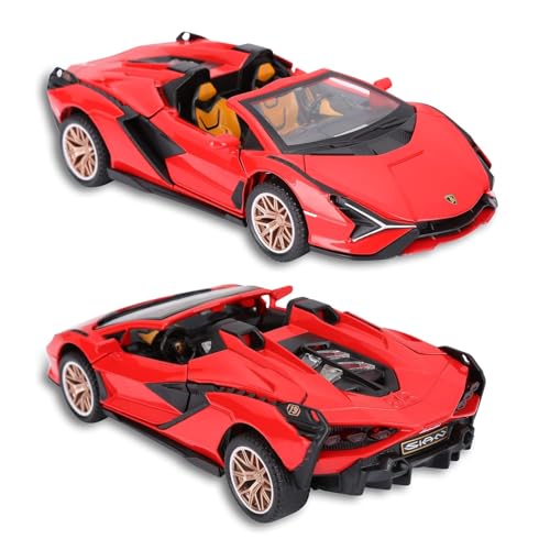 Image of 1:32 Open Lamborghinii Sian Diecast Toy Car Metal Pull Back Vehicle with Openable Doors Lights & Sound Collectible Gift Toy for Kids Boys & Girls Fun & Realistic Design (Red)
