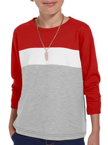 Image of ZDC Kids Boys Long Sleeve T-Shirts Color Block Crewneck Fashion Basic Tee Tops 5-14 Years
