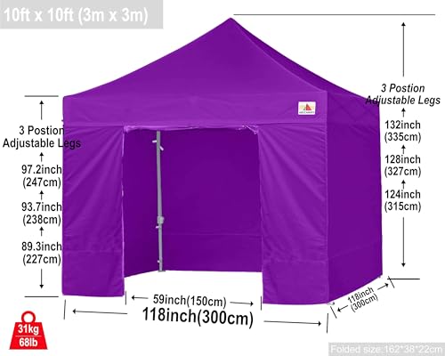 Image of ABCCANOPY Commercial Pop Up Canopy Tent with Sidewalls 10X20,Purple