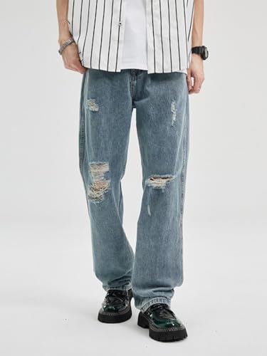Jeans Pants Trousers Denim Spring Washed Ripped Loose Straight Leg High Street Trendy for Men2