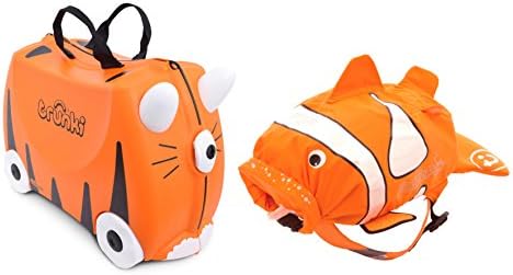 Trunki Original Kids Ride-On Suitcase and Carry-On Luggage with PaddlePak Water-Resistant Backpack Bundle, Orange