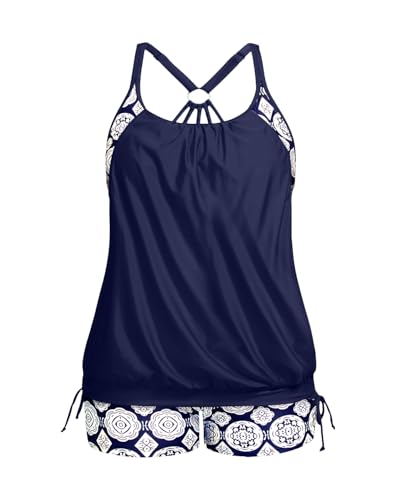 Image of Holipick Plus Size Tankini Swimsuits for Women Two Piece Tummy Control Bathing Suit Blouson Tankini Top with Shorts