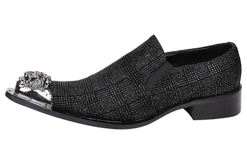 Santimon Mens Loafers Pointed Toe Sparkling Leather Fashion Casual Metal Tip Western Dress Shoes2