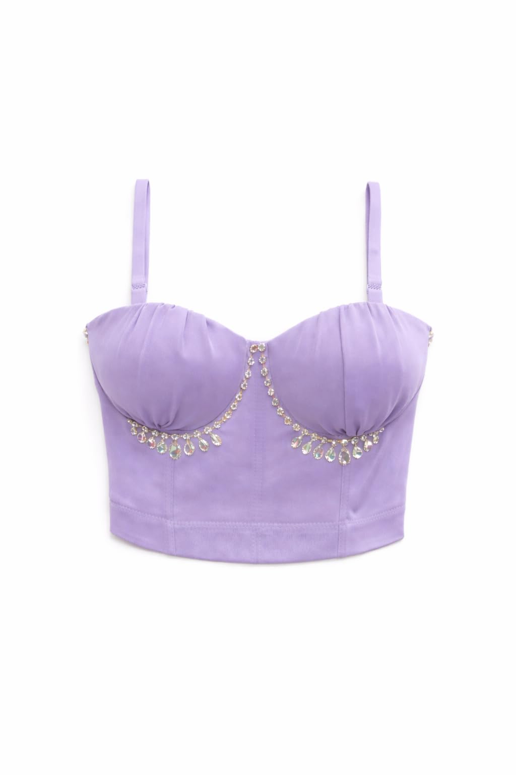 Rhinestone Embellished Bustier Crop Top with Adjustable Straps, Available in Hot Pink and Lavender (IN, Alpha, L, C, 38)