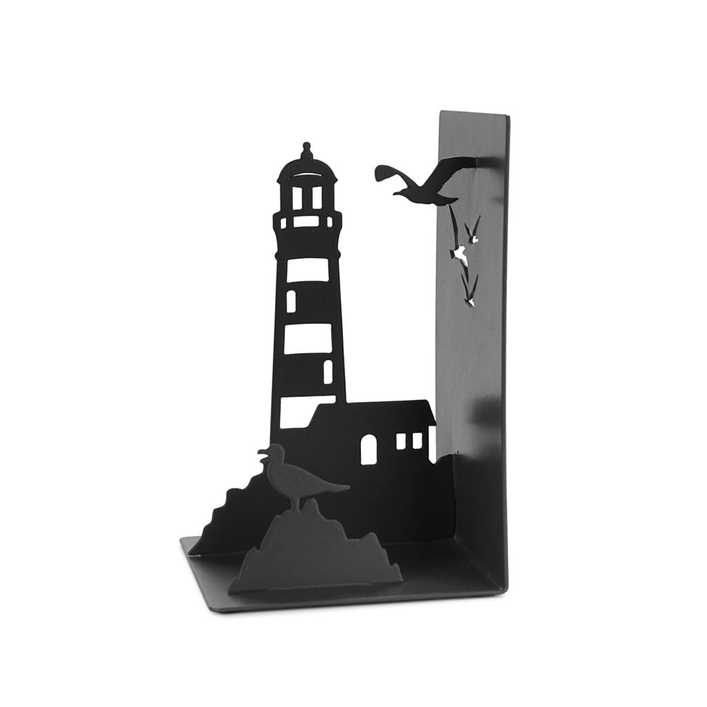 Balvi Sujetalibros Lighthouse Color Negro Clásica Vista de la Costa: Faro y gaviotas Metal