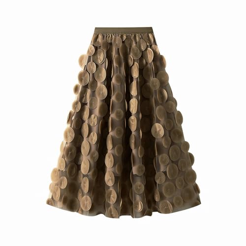 ebossy Women's 3D Polka Dot Elastic Waist Tutu Tulle Fairy Midi Skirt for Events and Parties