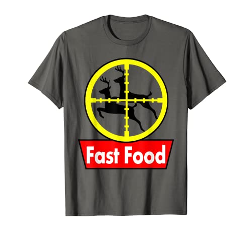 Deer Hunting Funny Hunter Fast Food T-shirt Tee t-shirt, cinza, S