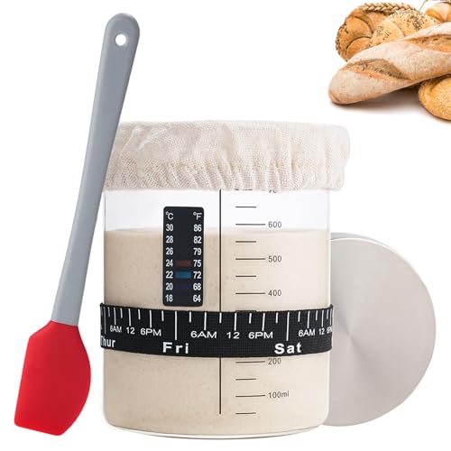 INOBYO Sourdough Starter Glass Jar, 26 OZ Large Wide Mouth Jar for Sour Dough Starter, Easy to Use Sourdough Bread Baking Supplies Kit for Beginners and Pro, 1 Pack
