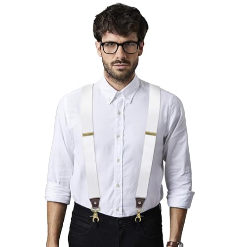 Image of Suspenders for Men, Adjustable Suspenders Gold Clip with Elastic Straps Y-Back Construction Heavy Duty for Work