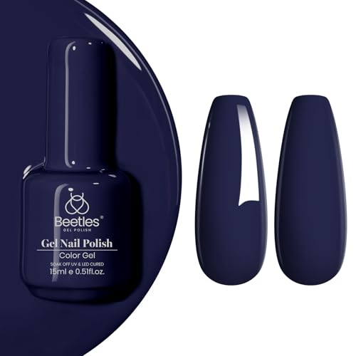 Beetles Gel Nail Polish 15 ml Midnight Navy Blue Solid Dark Blue Deep Color Soak Off LED UV Lamp DIY Decoration Manicure Art Design Salon at Home Gel Nail Gifts for Her