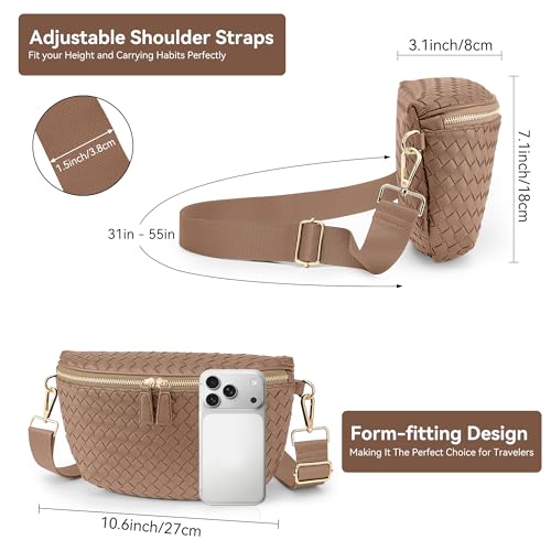 Image of KALIDI Woven Crossbody Bag for Women Travel Vegan Leather Belt Bum Bag | Fanny Packs for Woman Trendy Cross Body Sling Purse for Casual Everyday Daily Errands Shopping Trip Festival, Khaki