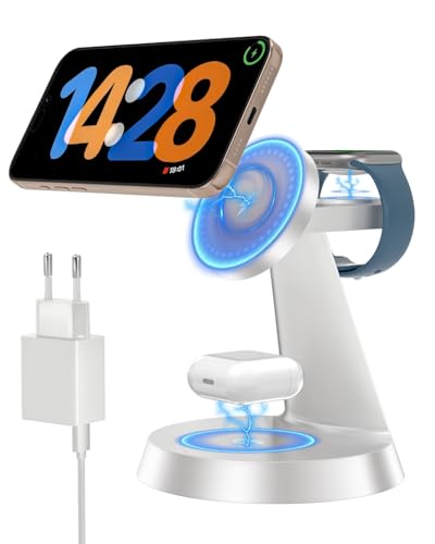 Thumbnail - slitinto 3 in 1 Induktive Ladestation für Magnetische, Kabellose Ladegerät Tragbare, Schnelle Wireless Charger Stand für...
