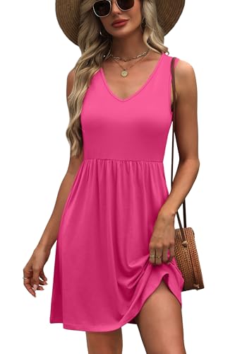 Image of WIHOLL Summer Dresses for Women 2026 Casual V Neck Sleeveless Tank Dress Beach Sundresses with Pockets