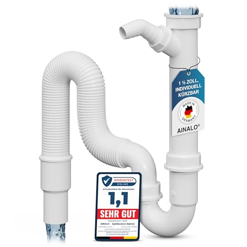 Küchenspüle-Siphon mit Geräteanschluss und allen Montagezubehörs I Wandanschluss Ø 40 sowie 50 mm