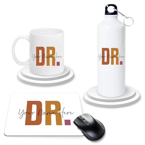 Image of SAVRI Custom Name Doctor Gift Set - Printed Bottle, Mug & Mouse Pad with Doctor-Themed Design. Best Gifts for Doctors,Nurses, Medical Professionals,Students for Birthdays or Appreciation