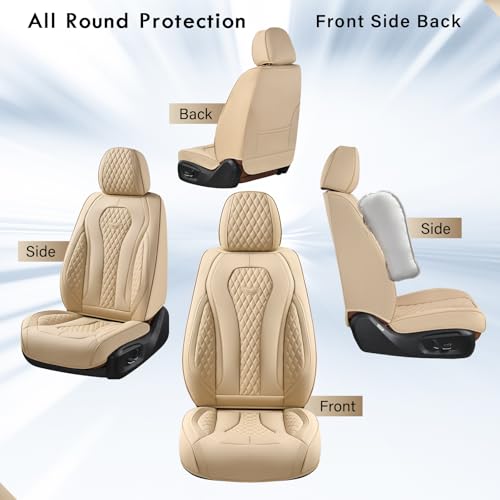 Image of Coverado Seat Covers, Car Seat Covers Front Seats, Beige Car Seat Cover, Waterproof Car Seat Covers, Car Seat Cushion, Front Car Seat Covers Leatherette Car Seat Protector Universal Fit Most Cars
