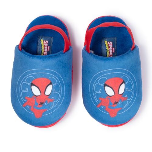 Marvel Spider-Man Toddler Slippers Boys - Spiderman Plush House Shoes Cozy Velvet Indoor Superhero Slippers Blue Red Non-Slip Spider Man Bedroom Slippers Blue Size 7 Toddler