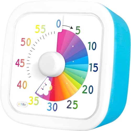 NLMWTI Temporizador Visual, Temporizador Cocina de 60 Minutos, Gestión del Tiempo Infantil del Cronómetro, Operación Silenciosa, Patrón Arcoíris del Cronómetro