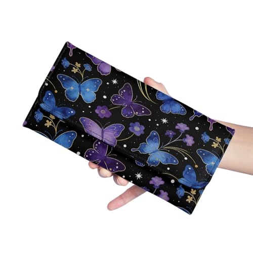 Image of AFPANQZ Purple Blue Butterfly Women's PU Leather Three Fold Wallet, Long Trifold Clutch Purse, Credit Card Money Organizer with ID Window