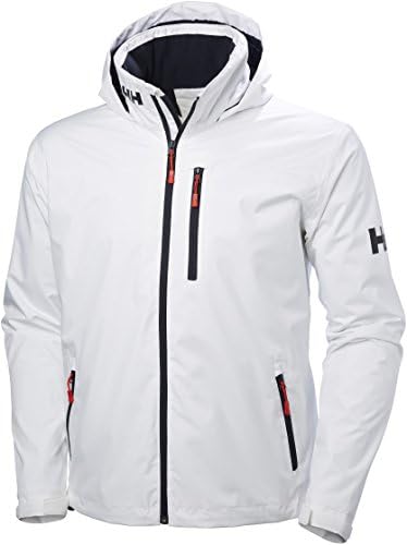 Helly Hansen Men's Crew Hooded Midlayer Fleece Lined Waterproof Raincoat Jacket, 001 White, Large