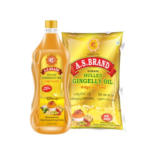 Image of A.S. BRAND Hulled Gingelly Oil - 1 Litre |Sesame Oil|Ellu|El|Nuvvulu Pappu Nune|Dehusk Sesame Oil|Rich In Taste & Aroma| Healthy Cooking Oil|Pickles|Oriental Cooking|Grilling|Sauteing|Roasting|Frying
