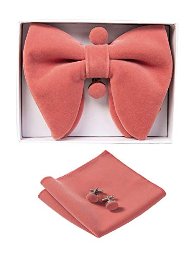 Image of GUSLESON Mens Solid Plaid Velvet Pre-tied Adjustable Bow Tie and Pocket Square Cufflink Set with Gift Box