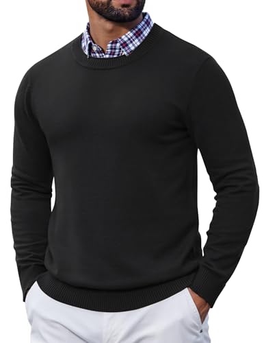 COOFANDY Sweaters for Men Wool Sweater Cable Knit Sweater Fall Fitted Sweater Pullover Black
