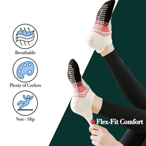 Non-Slip Pilates Yoga Socks with Grips for Women - Stylish Crew Socks for Barre, Ballet, and Workout (Size 5-9)