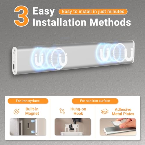 Image of Under Cabinet Lighting Wireless,56 LED Motion Activated Under Cabinet Lights Rechargeable, Magnetic & 3 Color Temps Closet Light Indoor Battery Operated, Under Counter Lights for Kitchen，Stairs