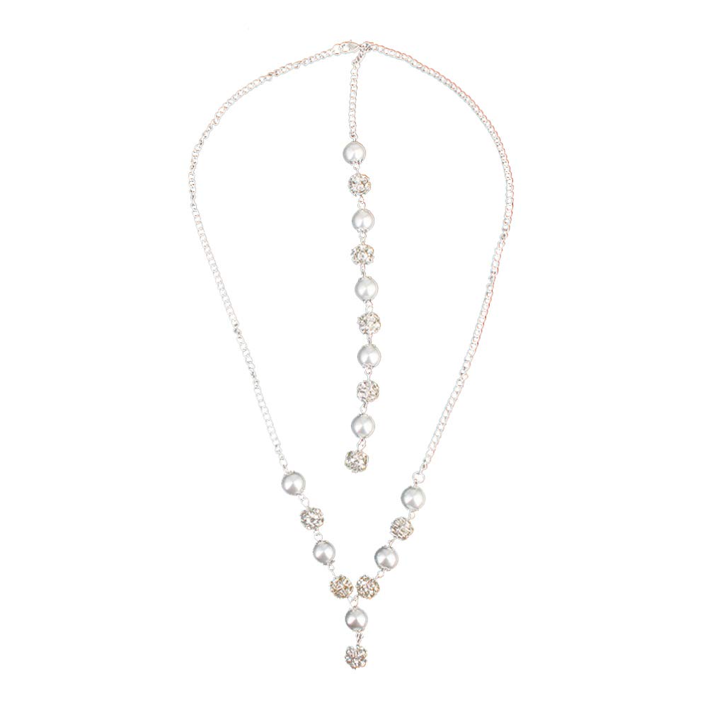 ZH1YFD Bridal Back Drop Faux Pearl Gemdstones Collier Bride Diamond Colliers Pisel for Women Girls (Silver)