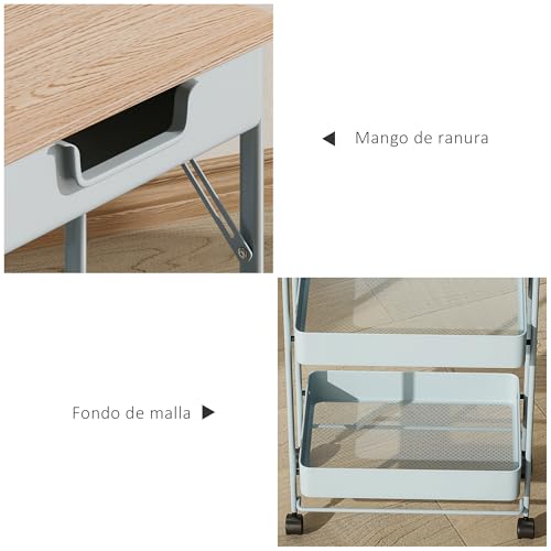 Miniatura 5 de Homcom Carrito Auxiliar Con Ruedas De 4 Niveles Carro De Cocina Con 1 Cajón Y 3 Cestas Carrito Organizador Para Dormitorio Salón Oficina Verde Claro