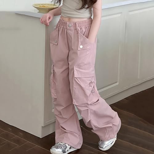 Cargo Pants for Girls 2025 Trendy High Waisted Baggy Wide Leg Floor Trousers Hip Hop Streetwear with Multi Pockets4