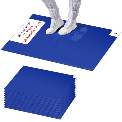 Image of Sticky Adhesive Mat Tacky Pads 300 Sheets, 10 Pack of 30 Sheet 24'' x 36'' / 60 x 90 cm, Thickened Cleaning Mats for Shoes, Construction, Cleanroom, Laboratories, Hospitals, Dogs, Pets, Home- Blue