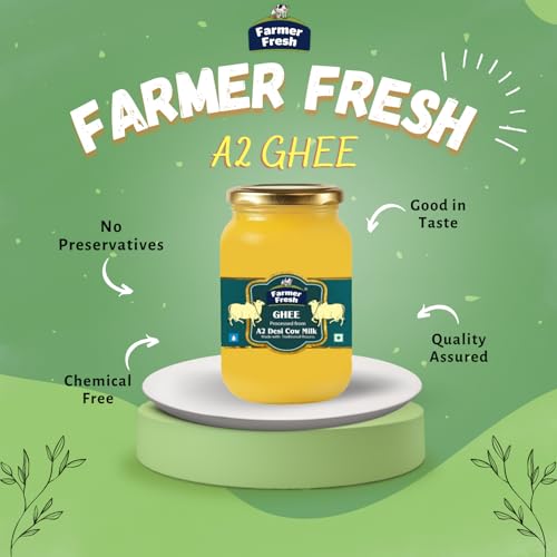 Image of Farmer Fresh 100% Pure A2 Cow Ghee (250ml) | Traditional Bilona Method Ghee from Fresh Cow Milk | Danedar Ghee for Healthy Cooking | No Preservatives & Chemical Free