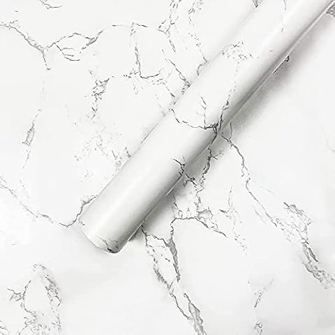 ConCus-T White Grey Marble Contact Paper Self Adhesive Vinyl Sticky Back Plastic Waterproof Kitchen Worktop Wallpaper Matte Marble Effect Shelf Liner Countertop Desk Table Covering 60×300CM Cover