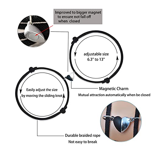 Legenstar Couples Bracelet Necklace Set Heart Shaped Magneticnecklace And Matching Bracelets For Couples 4Pcs(Couples Necklace+Couples Bracelets #TOP1