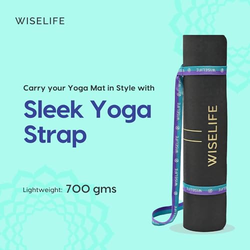 Image of Wiselife True Alignment Yoga Mat + Sleek Yoga Strap for Men and Women (Probalance TPE Material, 6mm Thick, Long, Wide) (Charcoal), Black