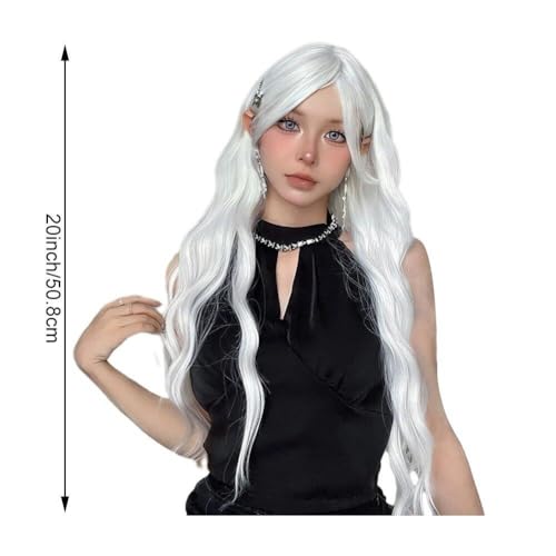Perruque synthétique longue ondulée blanche pour cosplay et fête d'Halloween