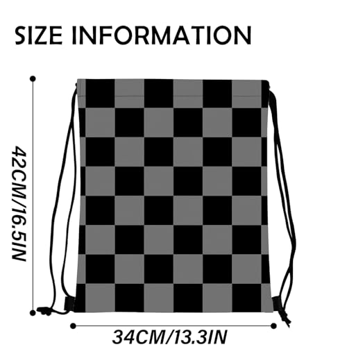 Drawstring Backpack Draw String Bag Waterproof for Sports Gym Beach Travel Cute Aesthetic Sackpack Men Women (13"×17")-Black Gray Checkered2