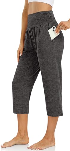 Image of UEU Women's Yoga Capri Pants Loose Soft Drawstring Workout Sweatpants | Comfortable Stretchy Fabric, Casual Lounge Pants, Side Pocket, Workout Travel Daily Wear