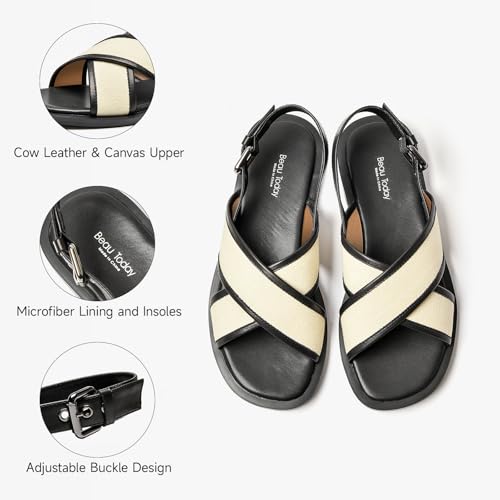 BEAU TODAY Flat Sandals for Women, Women’s Leather Sandals with Back Strap, Open Toe Summer Shoes Buckle Comfortable Dress Sandals Shoes for Women4