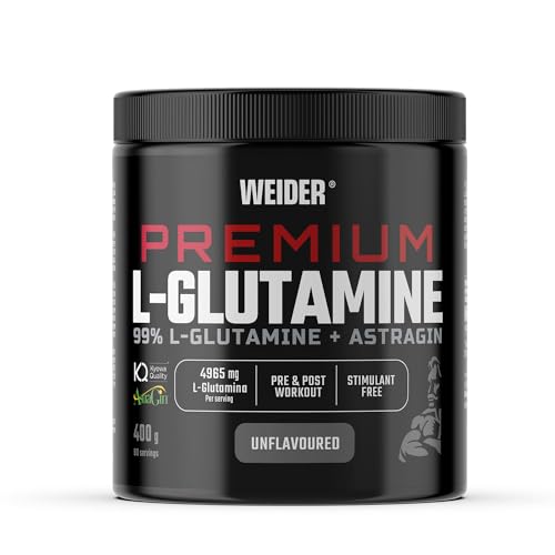 Weider Premium L-Glutamin (400g) Geschmacksneutral, 99% Kyowa Quality L-Glutamin + AstraGin zur besseren Aufnahme, unterstützt Muskelschutz, Muskelaufbau, Immunität, Pre/Post Workout, Stimulanzienfrei