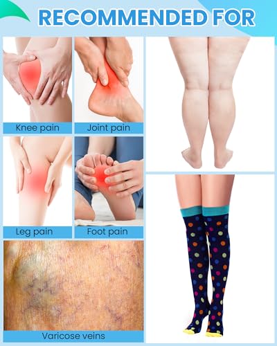 6 Pcs Large Size Thigh Compression Socks for Women Men 20-30 MMHG Circulation Wide Calf Knee Support Stocking4