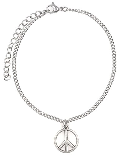 It's All About...You! 7.5” - 9.5” Stainless Steel Ankle Bracelet with Alloy Peace Sign 51I