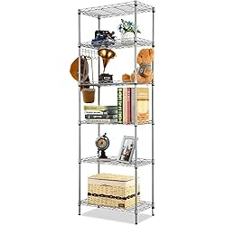 Estanteria 6 Huecos Conforama Himimi 6 Estantes Estantería, 6 Baldas Estantería de Alambre, Estantería de Cocina,Estantería en Metal con Ganchos Laterales, Cromado, 54 x 29 x 160 cm, Plata