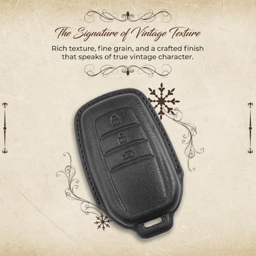 Image of Keyzone Vintage Leather Key Cover for Toyota Fortuner, Legender, Land Cruiser, Innova HyCros, 3 Button Smart Key (VL-Black)