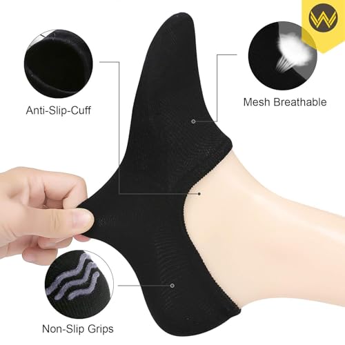 WANDER No Show Socks 10 Pack Cotton Non Slip Low Cut Invisible Loafer Socks Men&Women Boat Liner (Sock Size:9-11, 5black+5gray)