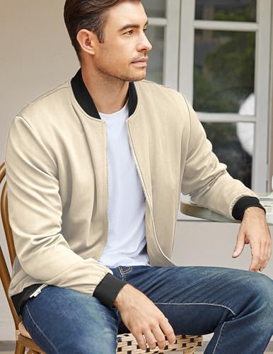 COOFANDY Men's Lightweight Bomber Jacket Casual Stylish Fall Jackets Full Zip Knit Jackets Varsity Textured Coat3