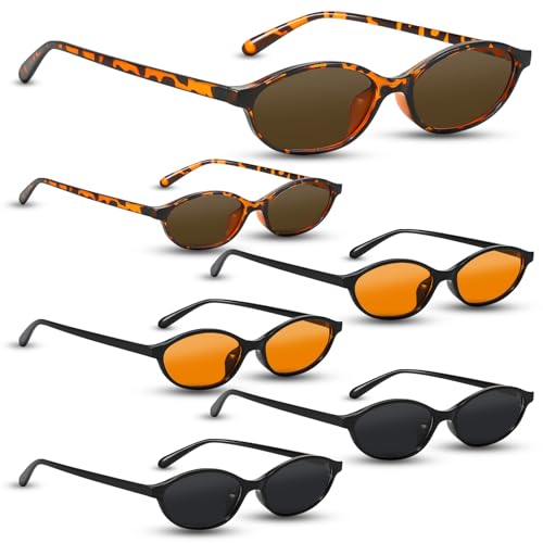 Leyrens 6 Piezas Gafas de Sol oval, Gafas de sol estrechas de colores retro, protección UV, Resistente al desgaste y duradero, para mujeres, gafas viaje de conducción moda para senderismo